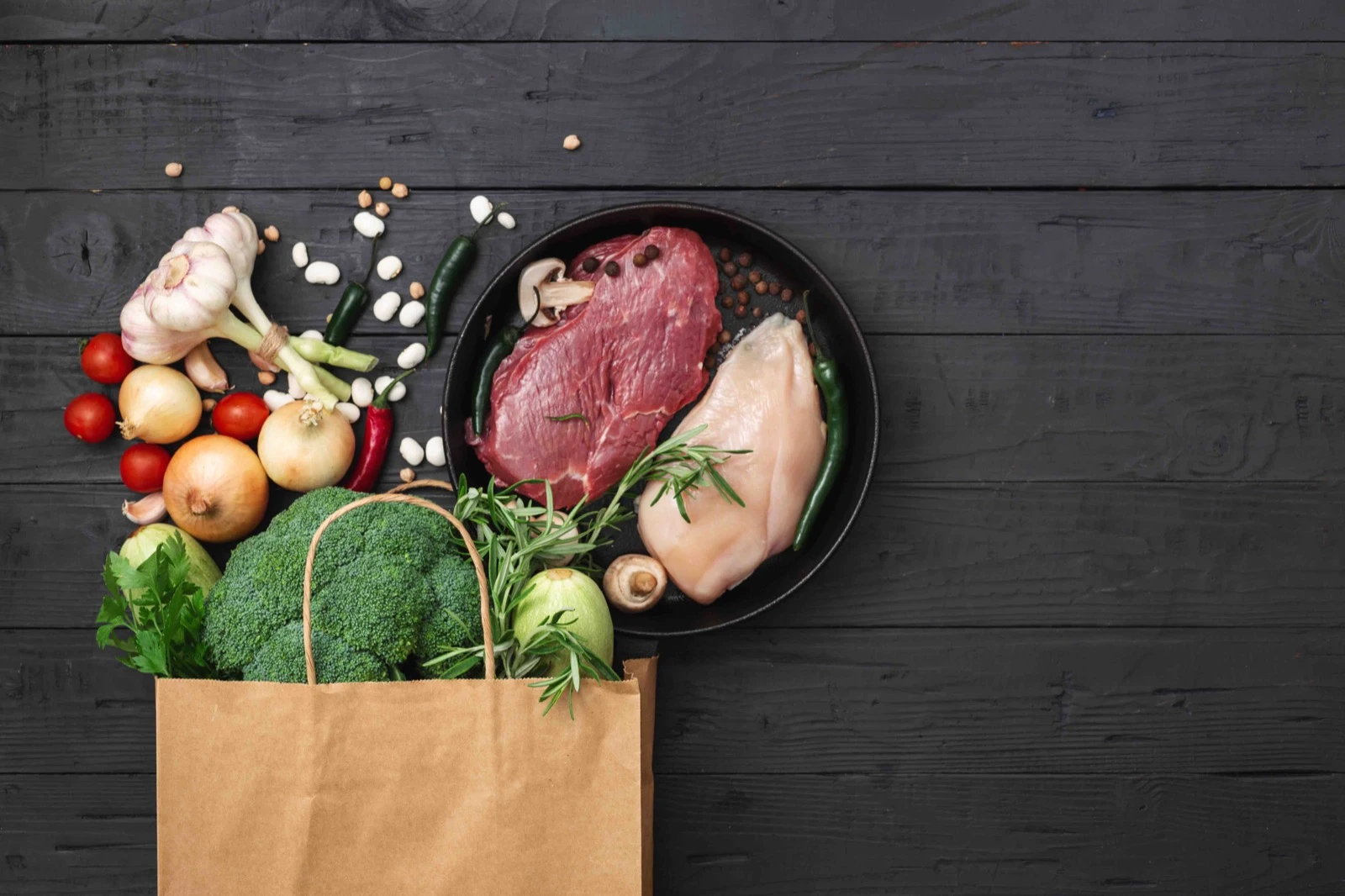 Fresh meat, vegetables, and groceries arranged for Tasca Express online grocery delivery